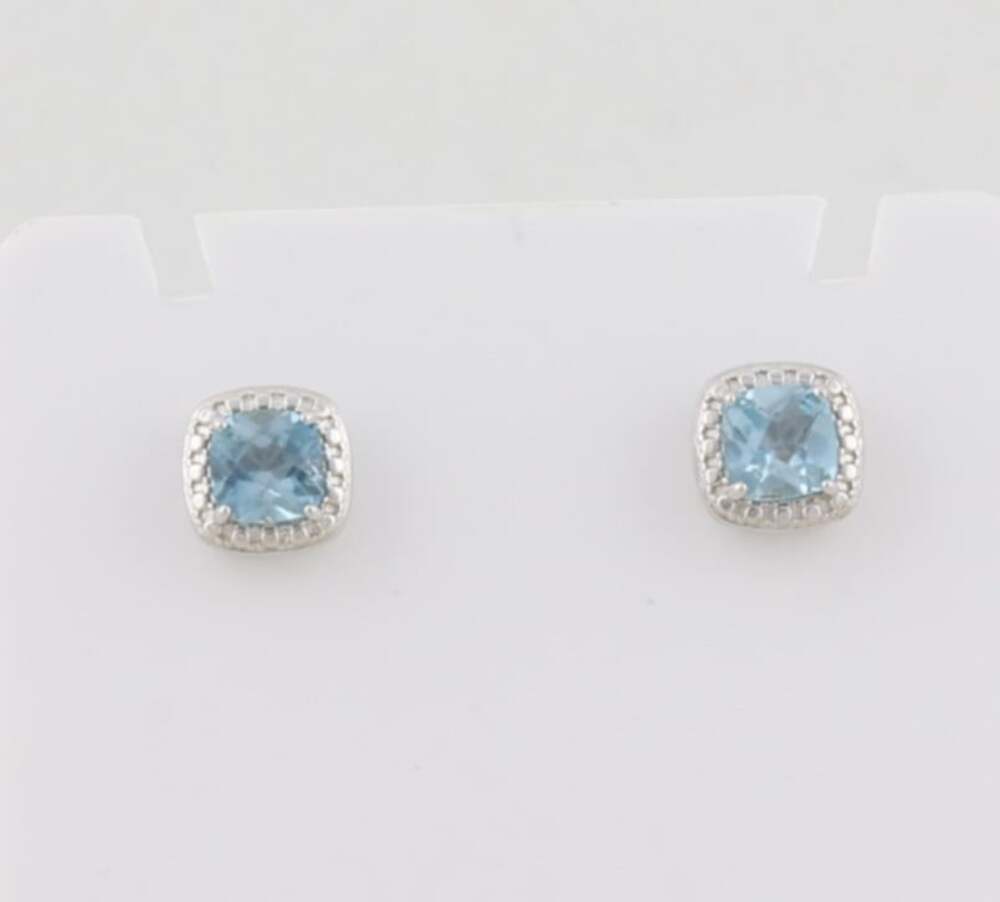 Sterling Silver Natural Blue Topaz Stud Earrings 5/16" inch